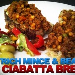 Ostrich Mince and Beans on Ciabatta Bread With Salad