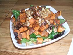 sweet potato lentil salad with dates and walnut salad